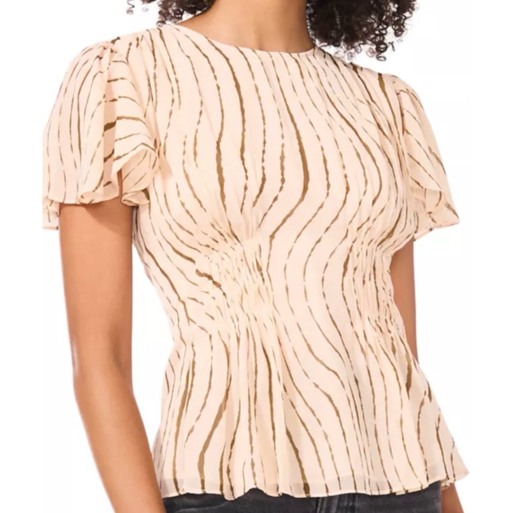 Parker Cream Blouse with Metallic Gold Wave Stripe S